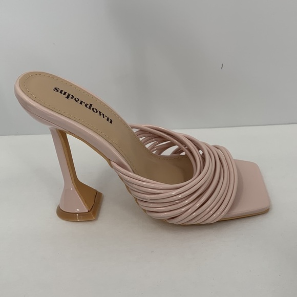 Superdown Eva Martini heel slide shoe square toe pink sandal strappy new 7 - Picture 2 of 8